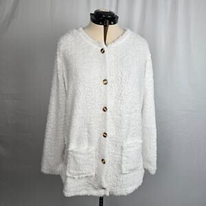 Unbranded Button Down Cardigan Women's M Snowy White Pockets Soft NWOT